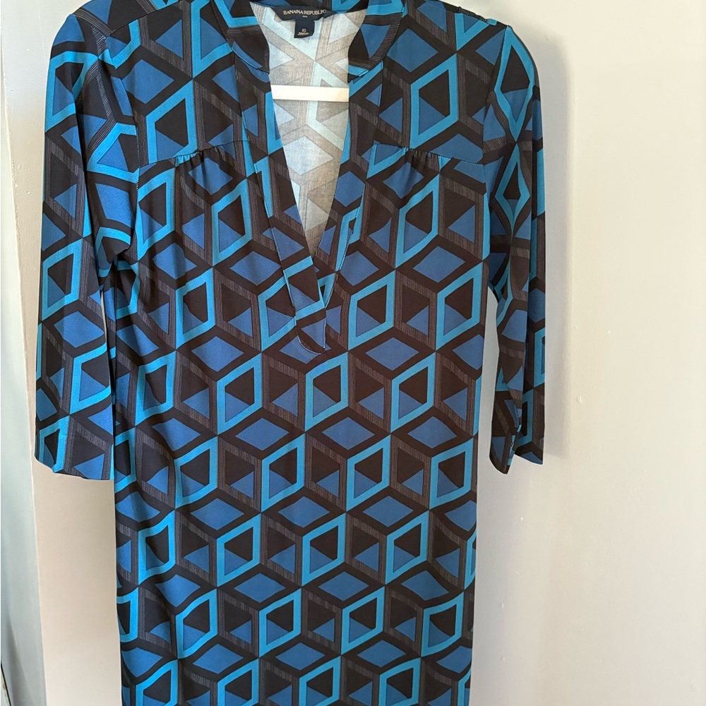 Banana Republic Blue and Black Geometric Dress
